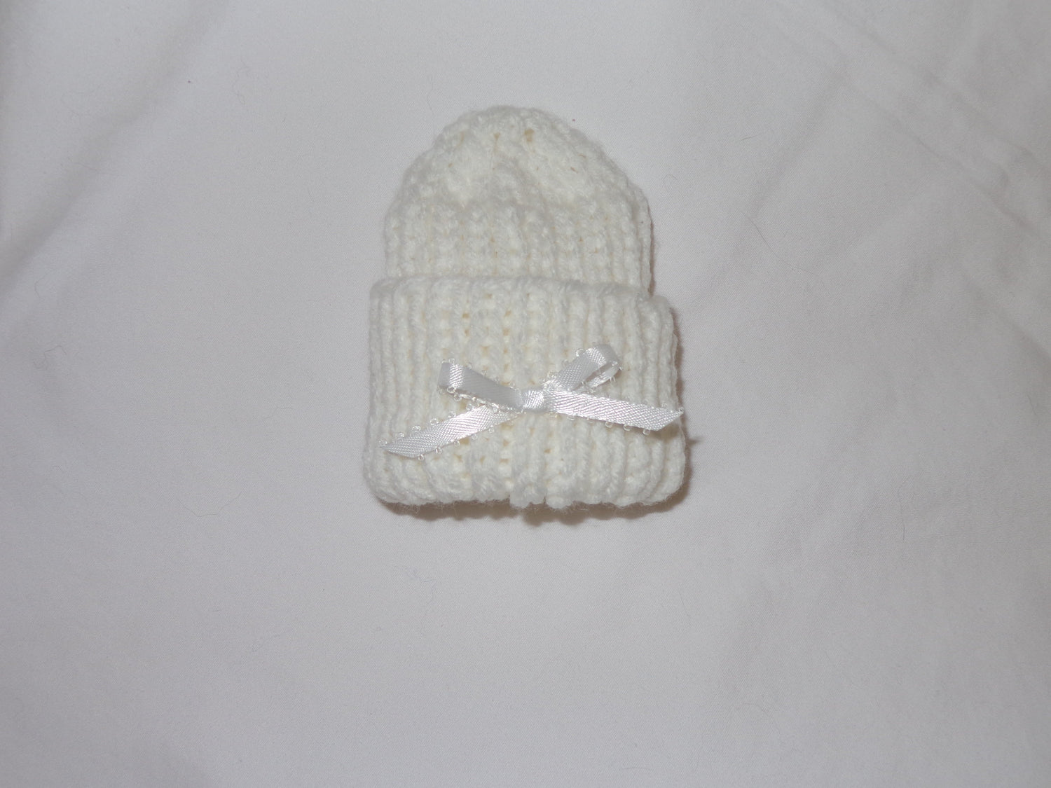 Bereavement Hat - White with Little Bow in Front - Can be custom made for any size infant.